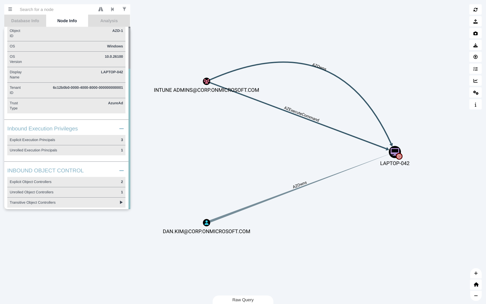 Azure device Node Info panel with Inbound Object Control